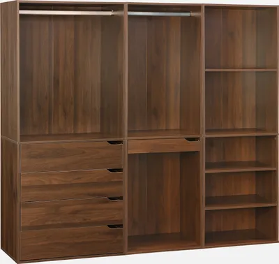 Produktbild von sweeek - Modulares Kleiderschrank-Set mit 3 Elementen, Laminatplatten - Nussbaumfarben