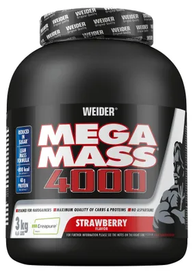 Produktbild von Weider Mega Mass 4000/ 3kg Dose Hardgainer CREAPURE Erdbeer