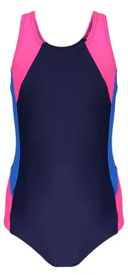 Produktbild von Aquarti Mädchen Badeanzug mit Ringerrücken, Farbe: Dunkelblau / Blau / Pink, Größe: 170