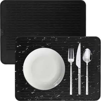 Produktbild von Ibenzoa® Abtropfmatte für Geschirr – lebensmittelechtes Silikon, rutschfest, hitzebeständig bis 200 °C, 40 x 30 cm, schwarz