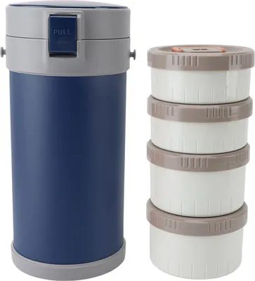 Image de Jarre isotherme 2.9L en acier inoxydable 304, résistante aux micro-ondes, étanche aux fuites, empilable, avec poignée à courroie Jarre isotherme pour l'école et le bureau Bleu