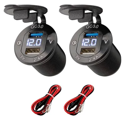 Produktbild von ProRide 12V Einbau-USB-Steckdose 2x USB 5V/2,4A Voltmeter Blau (2 Stück)