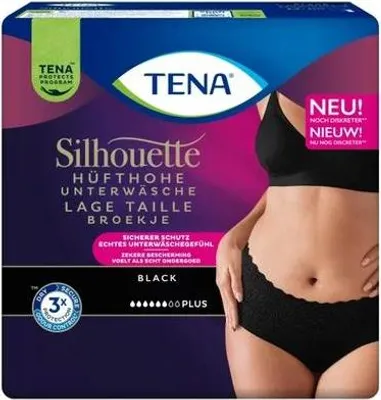 Image de Tena Silhouette Plus Noir - Taille basse Large - 1 paquet de 10 protections