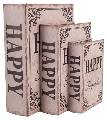 Imagen del producto de Conjunto de 3 cajas de almacenamiento de la marca Clayre & Eef, ideales para libros, con dimensiones de 27 cm, 22 cm y 17 cm, en color beige y fabricadas en madera