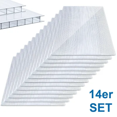 Produktbild von Ikodm 14x Polycarbonat Hohlkammerplatten 4mm Transparent Hohlkammerstegplatten UV-Beständigen Für Gewächshaus Carports