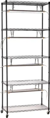 Obrázek produktu pro DIY police na rostliny s osvětlením pro pěstování, 180 cm vysoký stojan na pokojové rostliny s kolečky, 192 W 5000 K osvětlení pro pěstování s plným spektrem, odolný kovový stojan na rostliny, držák na květináče pro výsev semen