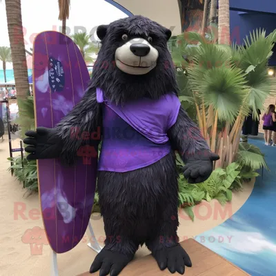 Produktbild von Lila REDBROKOLY Faultier-Bär Maskottchen Kostüm figur bekleidet mit Boardshorts und Schalnadeln