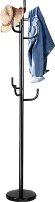 Zdjęcie produktu dla metalowy wieszak na płaszcze 175 cm z 8 haczykami, wieszak na płaszcze z żelazną podstawą, wolnostojący, w kształcie drzewa, wieszak na płaszcze | stojak na płaszcze | wieszak na płaszcze czarny