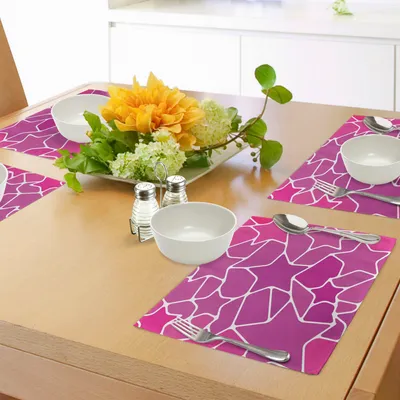 Produktbild von ABAKUHAUS Sterne Platzmatten, Geometrisches Mosaik-Buntglas-Muster-traditionelle abstrakte Illustration, Tiscjdeco aus Farbfesten Stoff für das Esszimmer und Küch, Fuchsienfarben Weiß Rosa