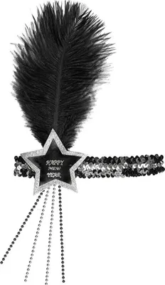 Produktbild von Charleston Pailletten Feder Stirnband "Happy New Year" | Silber