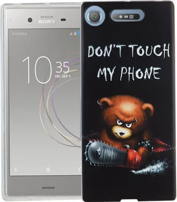 Produktbild von Handy Hülle für Sony Xperia XZ1 Cover Case Schutz Tasche Motiv Slim Silikon TPU Schriftzug Bär mit Kettensäge