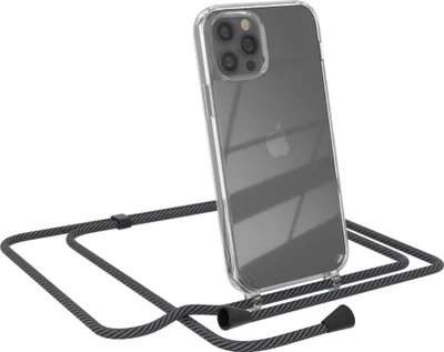 Produktbild von EAZY CASE Handykette kompatibel mit Apple iPhone 12 / 12 Pro, Handyhülle mit Umhängeband, Handykordel, Schutzhülle Clear, Band in Grau