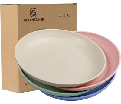 Zdjęcie produktu dla Zestaw 4 talerzy obiadowych, 19,8 cm, wykonanych z tworzywa PP, niełamliwych, przeznaczonych do użytku w mikrofalówce i zmywarce, w różnych kolorach