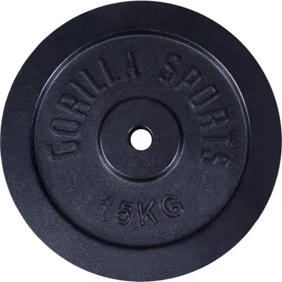 Produktbild von GORILLA SPORTS® Hantelscheiben - 15 kg Gewichte, 30/31 mm, Gusseisen, Schwarz - Gewichtsscheiben, Bumper Plates