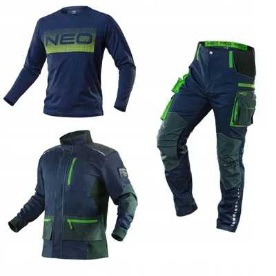 A set of workwear including a long-sleeved shirt, jacket, and pants.