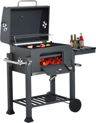 Produktbild von Holzkohlegrill mit Ablageflächen,Grillwagen BBQ Standgrill Gartengrill Kohlegrill Schwarz