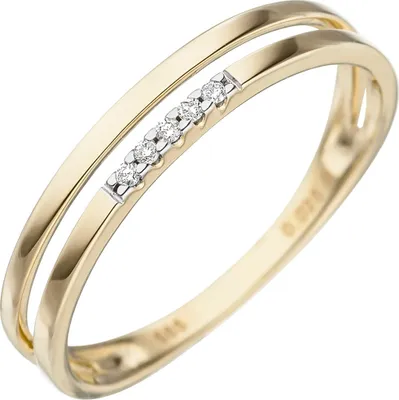Produktbild von Ring 5 Diamanten 0.025Ct W/P1 Brillanten 2-reihig 585 Gold Gelbgold Innenumfang 50mm  Ø15.9mm