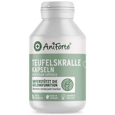Produktbild von AniForte Teufelskralle Kapseln für Hunde 100 Stk - Unterstützt die Gelenke, natürliches Teufelskrallenpulver in praktischer Kapselform, hohe Akzeptanz