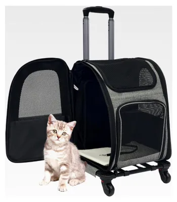 Produktbild von Haustiertragetasche mit Rollen bis 15 kg - Rucksack und Trolley für Katzen und kleine Hunde, atmungsaktive Transporttasche mit Schultergurt
