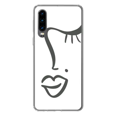 Produktbild von MuchoWow® Handyhülle Schutzhülle Hülle für Huawei P30 Frau - Schwarz - Weiß - Abstrakt Silikon Softcase Handy Hülle - Kartenbesitzer
