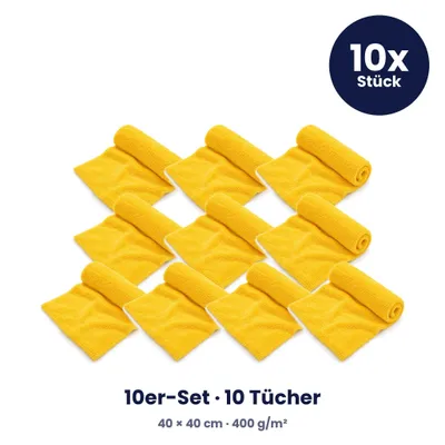 Produktbild von Mikrofasertuch Auto Korallenfleece 40 x 40 cm, 400 g/m² – weiches Poliertuch & Trockentuch für Lack, Scheiben & Innenraum – Gelb, 10er-Set