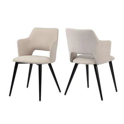 Image de Meubles Cosy lot de 2 fauteuils de salle à manger de style scandinave en tissu beige - AKANJI