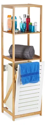 Badregal mit Wäschekorb, 3 Fächer, Bambus, 130x37x33 cm
