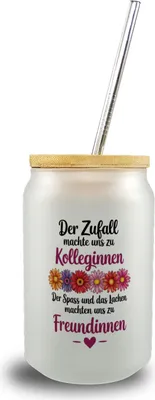 Produktbild von Beste Kollegin Trinkglas mit Bambusdeckel mit Spruch nicht nur Kolleginnen