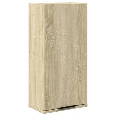 A single, tall, narrow cabinet with a wood grain texture and a black handle is shown against a white background.