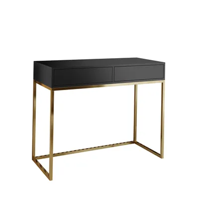 Image de AX LIVING Coiffeuse Noir Lortie 80cm tiroirs structure dorée