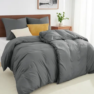 Produktbild von Bettwäsche-Set 135x200 cm 4-teilig Grau Mikrofaser 2 Bettbezüge 2 Kissenbezüge 80x80 cm