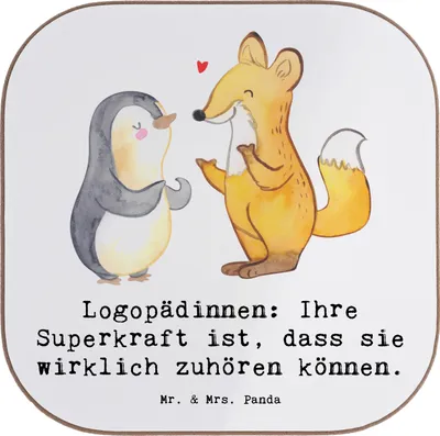 Produktbild von Mr. & Mrs. Panda Untersetzer für Gläser Logopädin Superkraft - Weiß - Geschenk, Tassenuntersetzer, Coaster, Berufspassion, Berufsleben, Gesundheit, Tasse, Beruf, Übungen