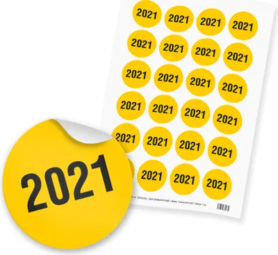 Produktbild von itenga 24x Sticker Jahreszahl 2021 (Motiv 114) gelb schwarz