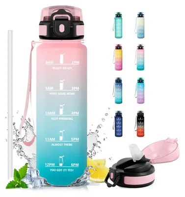 Immagine prodotto di Borraccia da 1 litro, senza BPA, con cannuccia, a prova di perdite, ideale per lo sport