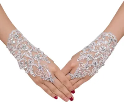 Produktbild von Brauthandschuhe Spitzenhandschuhe Hochzeit Braut Hochzeitshandschuhe Brautkleid Spitze Fingerlose Handschuhe für Hochzeitsfest
