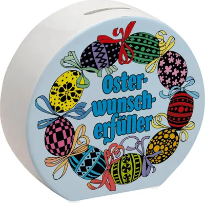 Produktbild von Osterwunscherfüller mit Ostereiern Spardose in blau