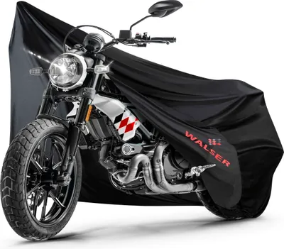 Produktbild von WALSER Motorrad Abdeckplane Indoor L 250x100x130 cm - Motorradabdeckung Stretch atmungsaktiv, Staubschutz Motorradplane für große Motorräder, Motorradgarage Innen Stoff schwarz inkl. Tasche