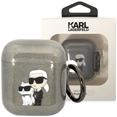 Produktbild von Etui Karl Lagerfeld Kla2Hnkctgk Na Airpods 1/2 - Czarne Glitter Karl&Choupette