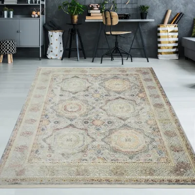 Zdjęcie produktu dla Dywan z krótkim frędzlem w kolorze kremowym, wielobarwny, wymiary – 160 x 230 cm