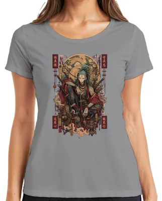 Produktbild von Samurai Ronin Katana Drache Japan Krieger Anime Tattoo Y2K Manga Damen T-Shirt, Grau, XXL
