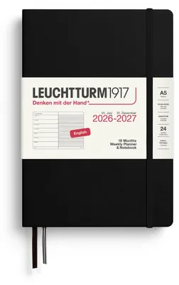 Image de Calendrier hebdomadaire LEUCHTTURM1917 pour 2027, format A5, avec bloc-notes ligné - Agenda en anglais