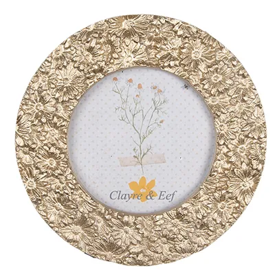 Produktbild von Clayre & Eef Bilderrahmen 8x8 cm Beige Kunststoff Glas Rund