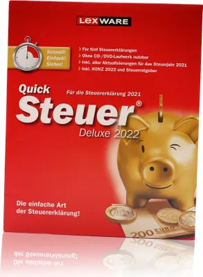 Produktbild von Lexware QuickSteuer Deluxe 2022 - Box-Pack - 1 Benutzer, bis zu 5 Steuererklärungen (Frustration-Free Packaging)