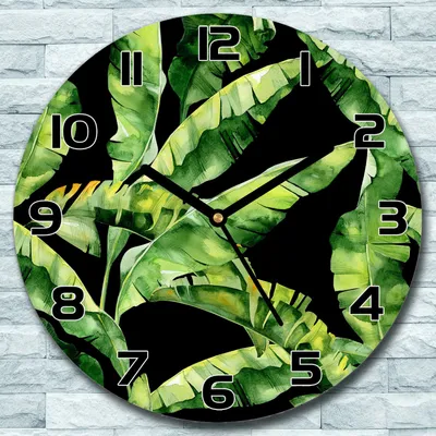 Produktbild von Wanduhr aus Glas Rund fi 30 tropisches Blatt Quarz Deko Schlafzimmer Büro