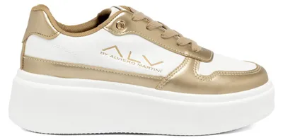 Zdjęcie produktu dla Buty sportowe damskie, biało-czarne, platforma, Alviero Martini, wykonane z poliuretanu
