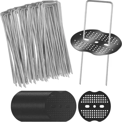 Immagine prodotto di Picchetti per prato - Ancoraggi per giardino - Fissaggio teli anti-erba - Acciaio zincato e inossidabile - 50 pezzi, 150 mm - Neri