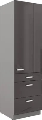 Produktbild von Küchen Hochschrank 60 Bianca Grau Hochglanz + Grau Küchenzeile Küchenblock Grey