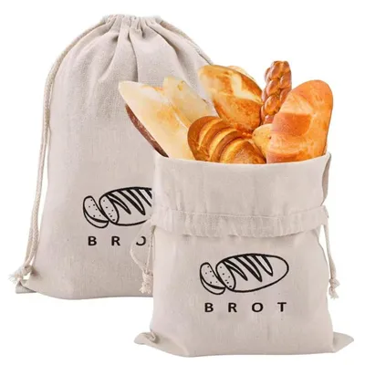 Produktbild von Set mit 2 wiederverwendbaren Brotsäcken aus Leinen mit Kordelzug