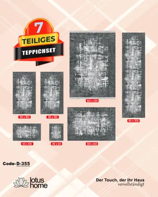 Produktbild von 7-teiliges Teppich-Set D 355, Polyester, rutschfest, waschbar, grafisches Muster