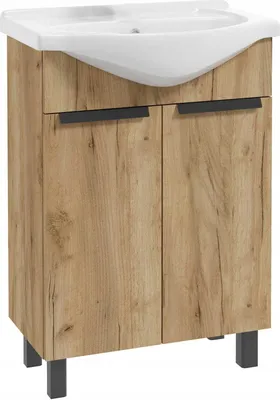 Produktbild von Aqua For You | Stehender Schrank Lily D60 - mit Waschbecken - Eiche Craft Gold - 60x85x43 Cm - Keramisches Waschbecken - 2 Türen